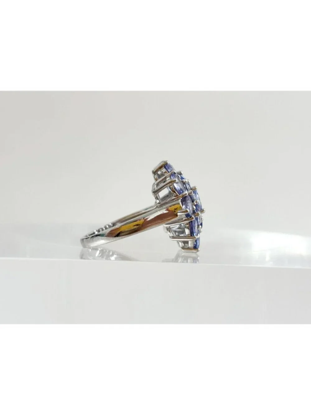 Tanzanite Gemstone Cluster Blooming Floral Sterling Silver 925 Vintage Ring sz 8